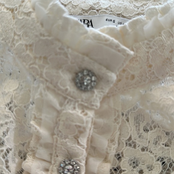 Zara Lacey Floral Lined Rhinestone Button Party Dress S - Picture 13 of 13